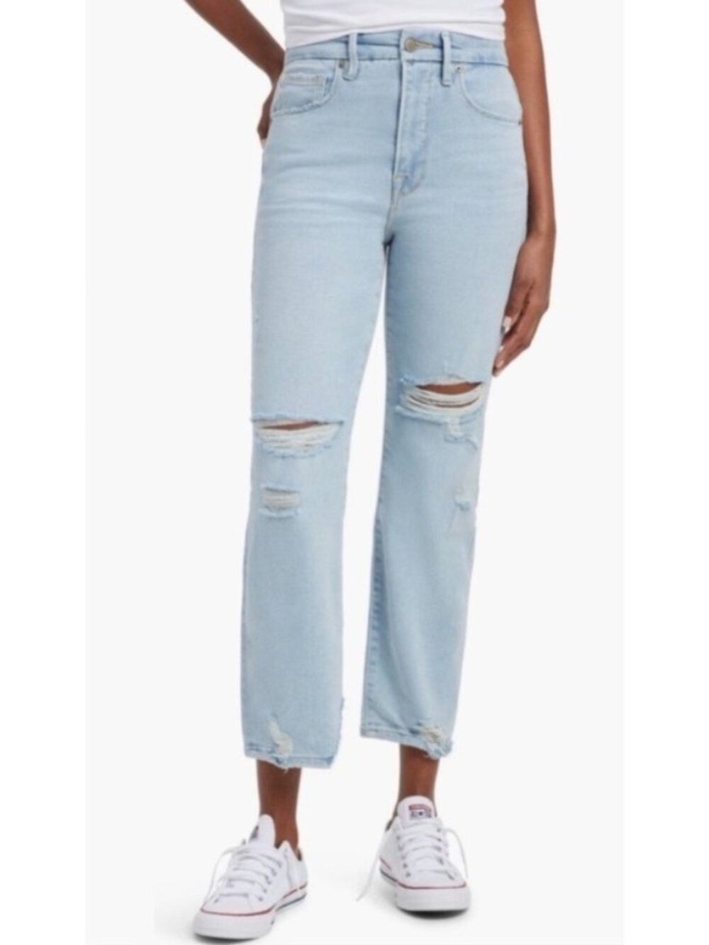 Good American Good Boy Crop Boyfriend High-Rise Stretchy Distressed Light Jeans